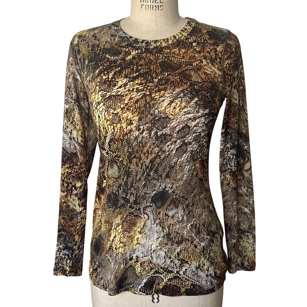 Karen Kane Mesh Python Print Top Size M Brown Snakeskin Long Sleeve T-Shirt